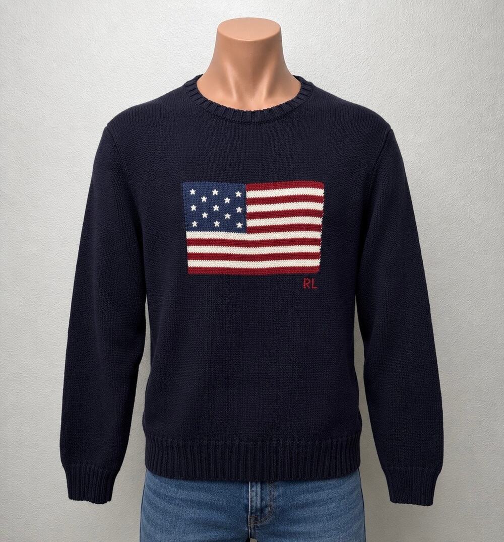Polo Ralph Lauren Navy Flag Cotton Sweater Men M
